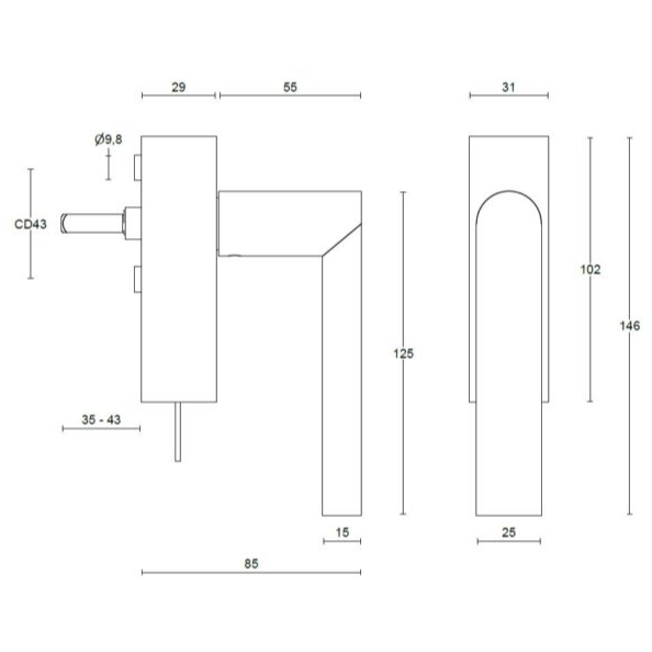 Formani PBA101-DKLOCK draaikiepgarnituur RVS detailfoto