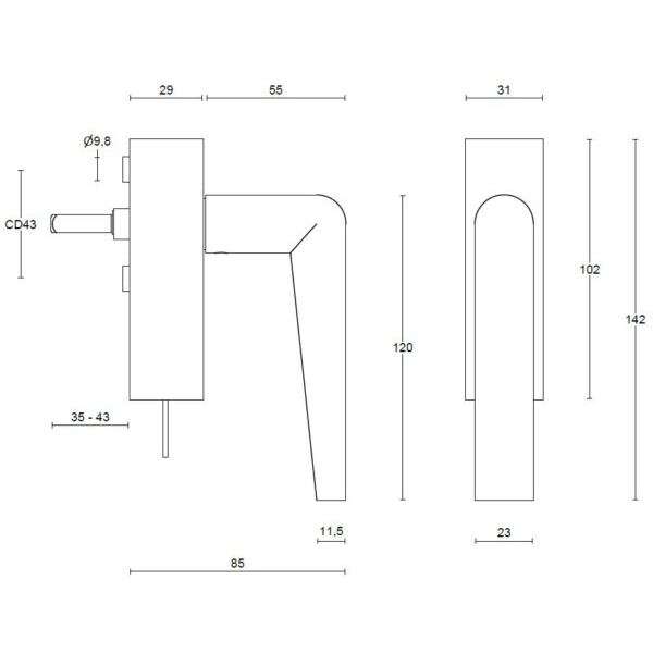 Formani PBI101-DKLOCK draaikiepgarnituur PVD mat zwart – detail