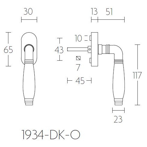 Formani 1934 draaikiepgarnituur messing ongelakt met ebbenhout detail