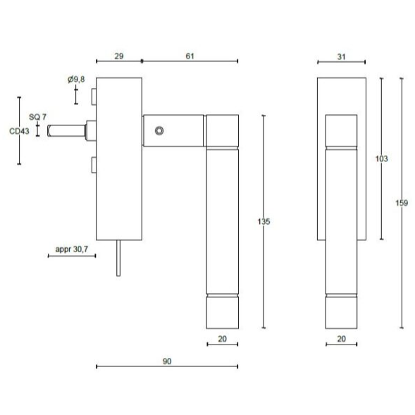 FORMANI JB100-DKLOCK draaikiepgarnituur producttekening
