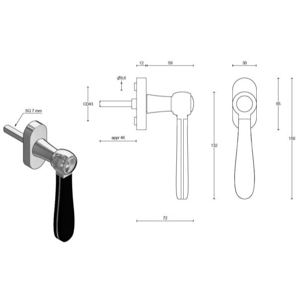 Formani LZ100-DK-O draaikiepgarnituur messing ongelakt/mat zwart detail