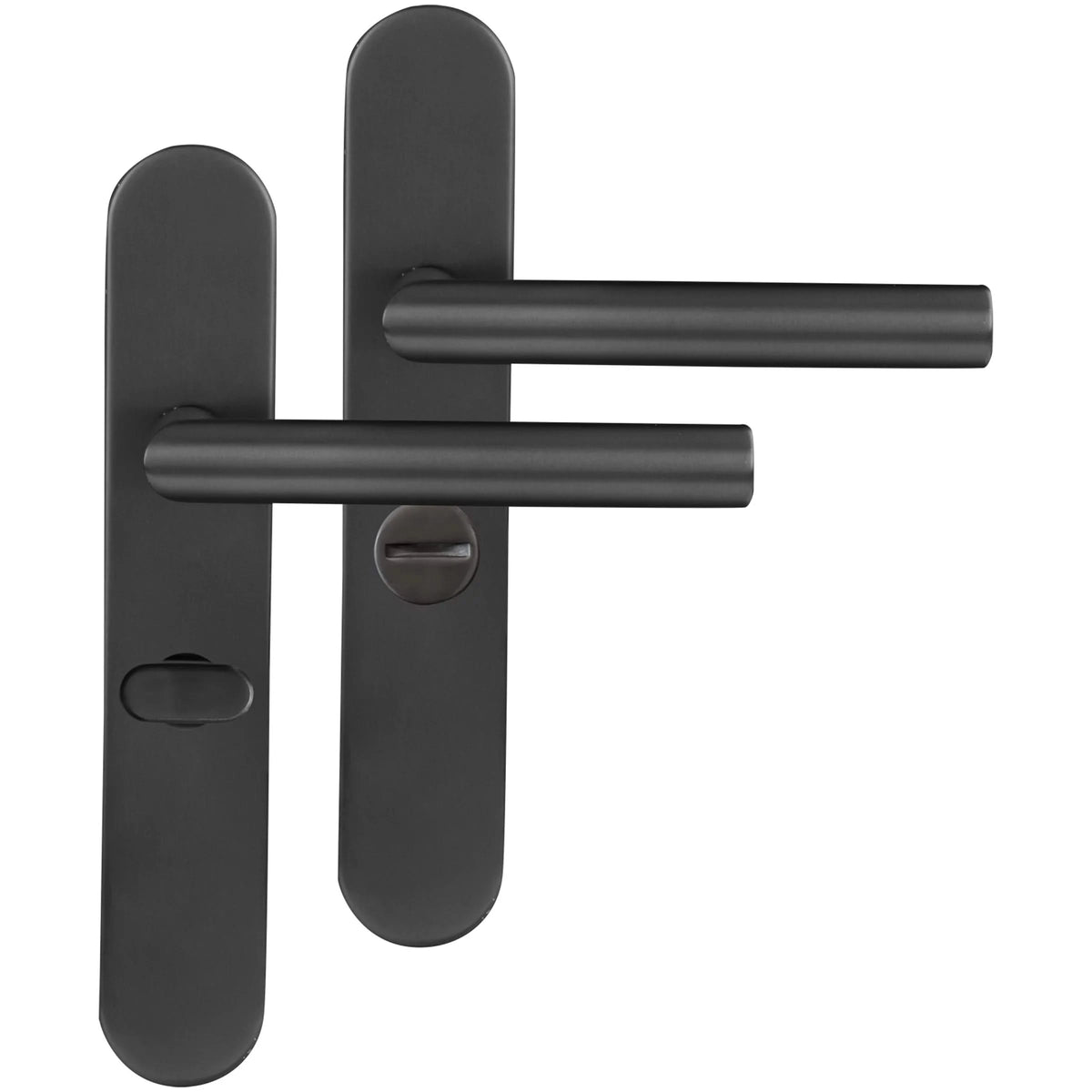 Differnz Amsterdam deurkruk ovaal schild WC 63 mm gun metal – vooraanzicht