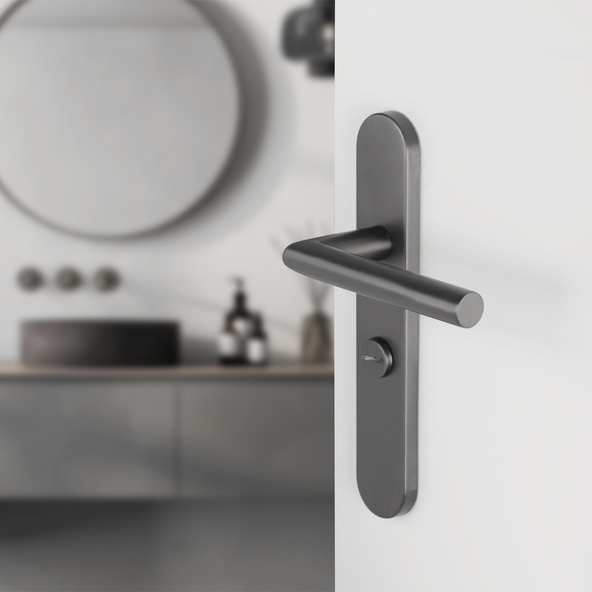 Differnz Amsterdam deurkruk ovaal schild WC 63 mm gun metal – detail
