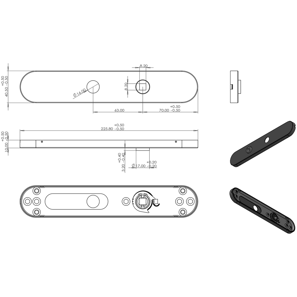 Differnz Amsterdam deurkruk ovaal schild WC 63 mm gun metal – zijaanzicht