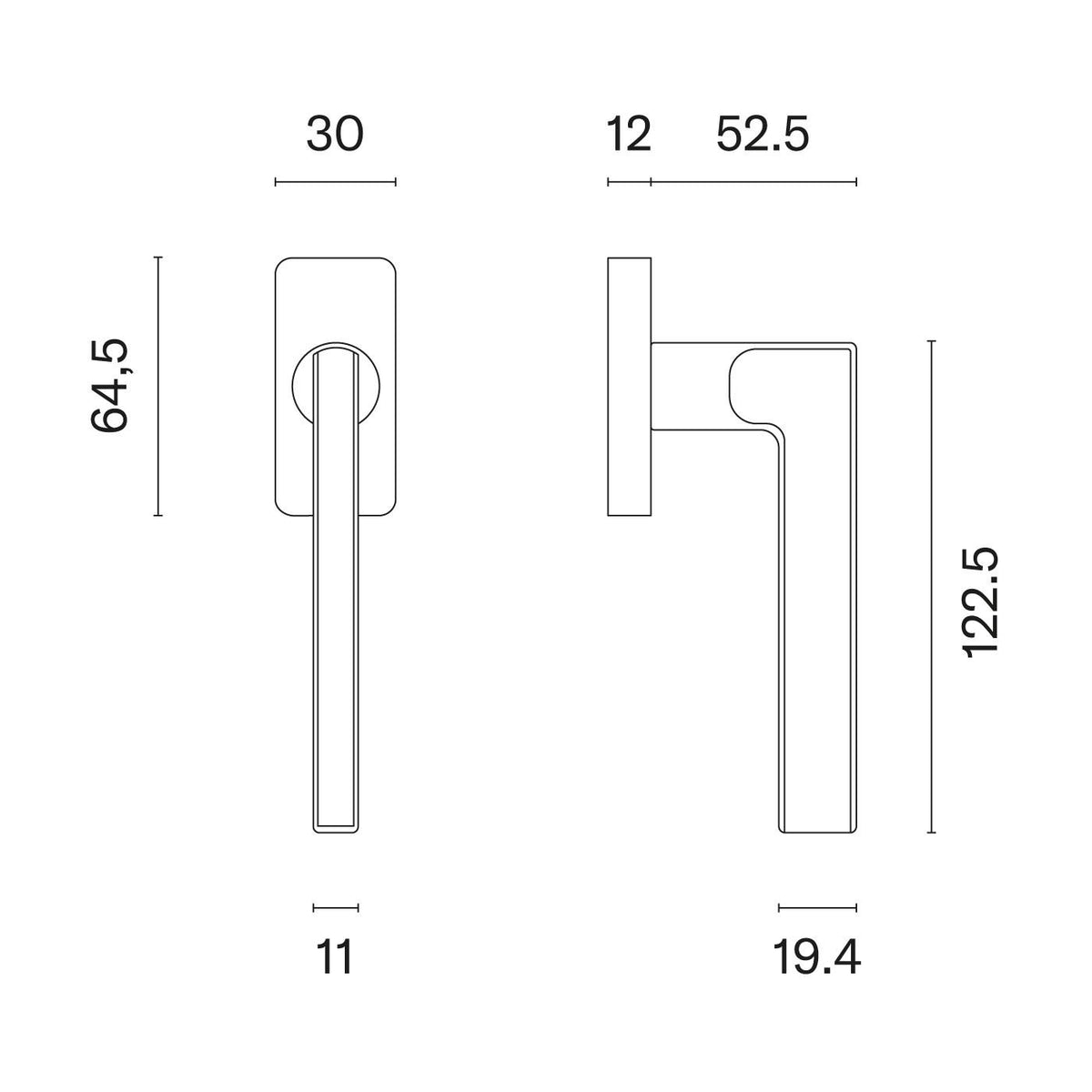 STILE raamkruk Toba Q technische tekening met afmetingen