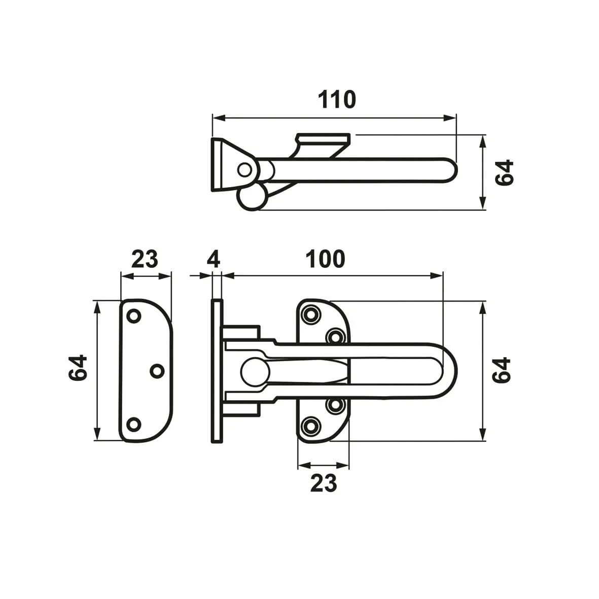 AXA kierstandhouder 7350 - technische tekening met maatvoering