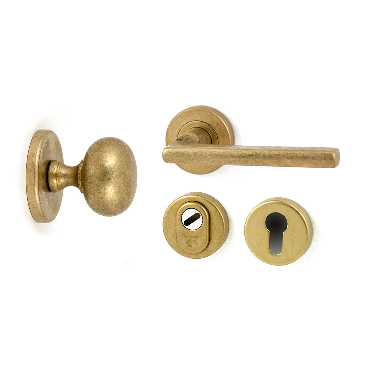 Hardbrass voordeurset Iris/Sara Messing Getrommeld detail