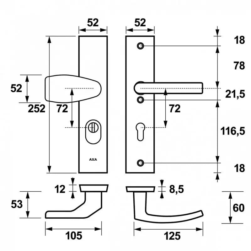 AXA Edge Plus veiligheidsbeslag met kerntrekbeveiliging PC72 detail